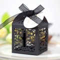 Elegant zwart bedankdoosje met lasergesneden kruis en goudkleurig Thank You label - Zwart
