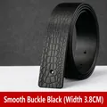 3,8cm breiter Herren Ledergürtel in Schwarz mit Krokoprägung für glatte Gürtelschnallen - 3,8CM / 105cm / Schwarz