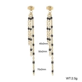 Golden stainless steel tassel earrings with black beads in 40mm 50mm 70mm lengths - Gold-Black
