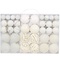 White Christmas ball set with matte, glitter, and hollow designs in a clear display box - 100pcs PVC Boxed (White)