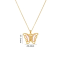 Pink gemstone butterfly necklace in gold-plated finish with precise 29.2mm dimensions - Pink