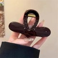 Elegant large dark coffee resin heart hair claw clip with glossy finish and metal spring - Dark Coffee