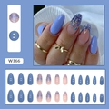 Unghie finte a mandorla blu pervinca con sfumatura francese e glitter blu - Stile Elfo Glitter Blu (W366) / Tipo di Colla