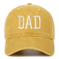 Detailed view of washed cotton fabric and white DAD embroidery on the ginger baseball cap - Adjustable / Yellow DAD