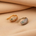 Gold and silver ear cuffs with cubic zirconia and green accents for non-pierced ears - Gold and Silver - Diamond Snake Set (2 Pieces)