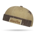Cappello docker retrò kaki e marrone con ricamo vintage e design a contrasto di colori - Regolabile / Cachi