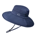 Men's breathable navy blue wide-brim sun hat with mesh vents and chin strap for fishing - Navy Blue