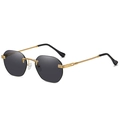 Retro randlose Sonnenbrille mit achteckigen dunkelgrauen Gläsern und goldenen Bügeln - Goldrahmen Schwarze Gläser