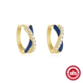 Golden and navy blue S925 sterling silver butterfly hoop earrings with sparkling crystals - Gold-Blue Enamel