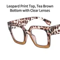 Square oversized eyewear in leopard and tea gradient finish with clear blue light lenses - Leopard Top Tea Bottom