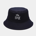 Detail of navy blue cotton bucket hat with white be Kind heart embroidery - M (56-58cm) / Navy Blue