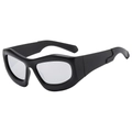 Trend black oversized bubble frame sunglasses with irregular wavy wrap design for women - Black Frame Silver Mirror