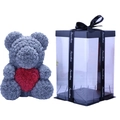 Grey rose bear with red heart in a transparent gift box with black ribbon - Flower Bear+40CM Gift Box+Light / Grey with Red Heart