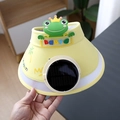 Yellow kids sun hat with built-in solar fan and cute cartoon frog decoration - Solar Fan Style / Ice Silk Animal Solar Fan-Yellow Frog