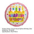 18-inch pink birthday foil balloon featuring a cake pattern and happy birthday text - Round Birthday Cake Balloon