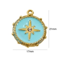 Detailansicht eines 17mm Goldanhängers mit blauem Emaille und Kristallstern-Inlay auf Weiß - 7004 Blauer Emaille