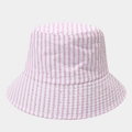 Pink striped wide brim bucket hat for women with sparkling rhinestones and casual retro style - One Size / Pink