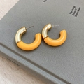 Boucles d'oreilles créoles dorées en forme de C avec incrustation orange élégante - 55# Tige en argent-Jaune-Forme C