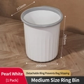 Cestino bianco perla medio con anello di fissaggio e motivo a righe verticali - Medio (Confezione da 1) / Bianco perla