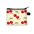 Cute fruit series cherry print coin purse with black zipper and large storage capacity - Red Cherry