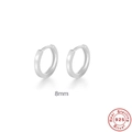 Classic 8mm S925 sterling silver hoop earrings with polished minimalist finish - 8mm / White Gold