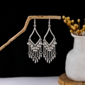 Vintage silver Bohemian tassel earrings with geometric diamond frame and metal beads - Vintage Geometric Rhombus Bead Tassel Style (E2165-2)