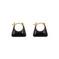 Elegant gold-plated handbag-shaped earrings with black enamel drip oil finish - Black