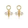 Elegant gold bee earrings with sparkling clear cubic zirconia on a white background - Model F [Bee]