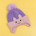 Purple knit winter hat with pink trim and cute bunny ears for baby girls and toddlers - Purple-Hat