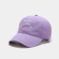 Detail view of purple cotton baseball cap with white Keep The Faith embroidery - Adjustable / Light Purple