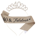 Sparkling champagne gold 40th birthday crown and 40 & Fabulous sash set for women - One Size / 40th (Glitter) / Gold/Black