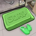 Green soap-shaped 3D diatomite bath mat with SOAP engraving and matching slippers - Soap Green