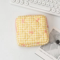 Yellow gingham quilted square makeup bag with pink bow prints and zipper closure - Yellow Gingham with Bow