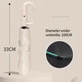Foldable automatic beige umbrella with carabiner handle and 100cm canopy diameter - 16-ribbed 8k Double-ribbed Buckle Umbrella 100cm Diameter Under The Umbrella - Wutong Rice / Gift Box Not Included
