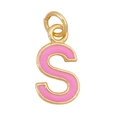 Pink enamel letter S pendant with gold metal border for DIY necklace accessory - Pink - Letter S