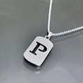 Collier chaîne en acier inoxydable argenté avec pendentif rectangulaire lettre P - Lettre P / Argent