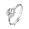 Elegante anillo de plata S925 con moissanita de 0,5 quilates y engaste halo para mujer - Abierto Ajustable / Moissanita (Color D)