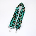 Detail of adjustable leopard print bag strap in blue and gold with silver metal hooks - Sky Blue With Silver Buckle