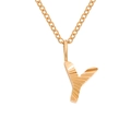 Golden stainless steel letter Y pendant necklace with sunburst texture and link chain - Letter Y / Gold