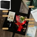 Black aromatherapy gift box with red roses, LED lights, diffuser and greeting cards - Fragrance Set + Blue Bell + LED Light Raffia + Greeting Card