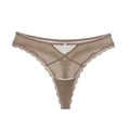 Champagne mesh string met kant, gekruiste bandjes en hartvormig ornament - M / Khaki