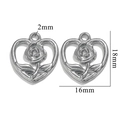 Detailed dimensions of silver heart rose pendant 18x16mm with 2mm hole size - 614 (Rose Heart) / Silver