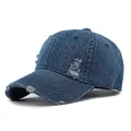 Vintage dark blue washed denim baseball cap with distressed rip details and a retro look - Dark Blue