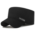 Men's winter thick black cadet cap with ear protection and fashion side label - Adjustable / Black