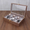 Boîte à montres 12 slots en bois de noyer avec velours et couvercle en verre - Boîte À Montres En Noyer Noir Améliorée 12 Emplacements/Intérieur Gris