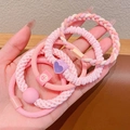 5er-Set rosa elastische Haargummis für Mädchen mit Herz-, Smiley- und Perlenanhängern - 5er-Pack / Rosa