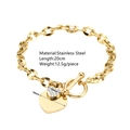 Bracelet coeur en acier doré avec pendentif en cristal et fermoir à bascule OT - Bracelet Coeur Pavé Avec Fermoir OT (M603)