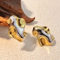 Irregular fluid-style earrings with mixed gold and silver mirror finish metal - Irregular Fluid Shape/RS-YS437