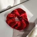 Luxe 100% mulberry silk hair scrunchie in elegant red cherry print style - Wine Red 3.5cm