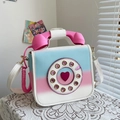 Creative retro telephone handbag with pink handset handle in blue pink gradient finish - Large / 23x20x11cm / Colorful